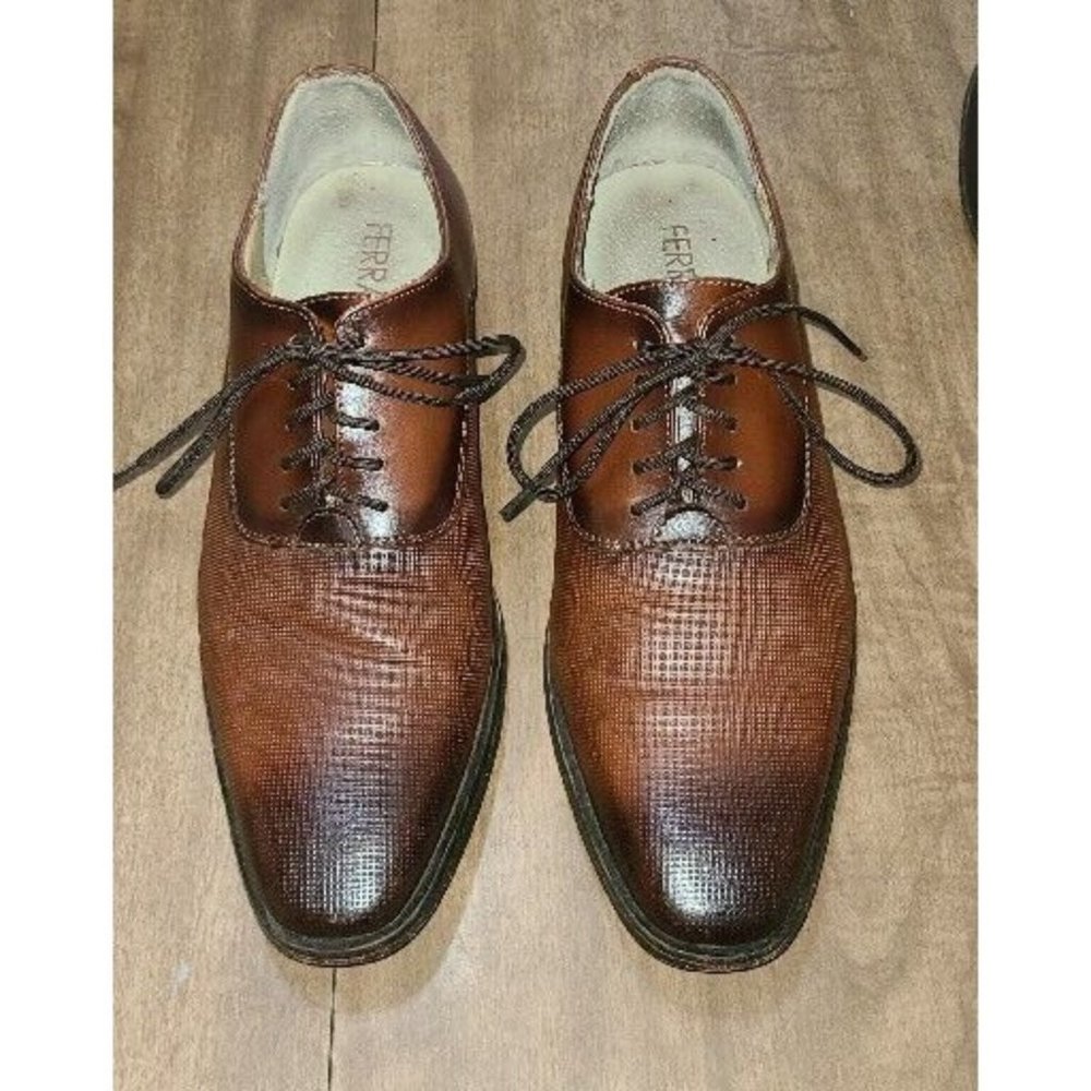 Ferrato Men's Burnt Brown Embossed  Leather Shoes Size 7.5 RARE Dress Lace-Up